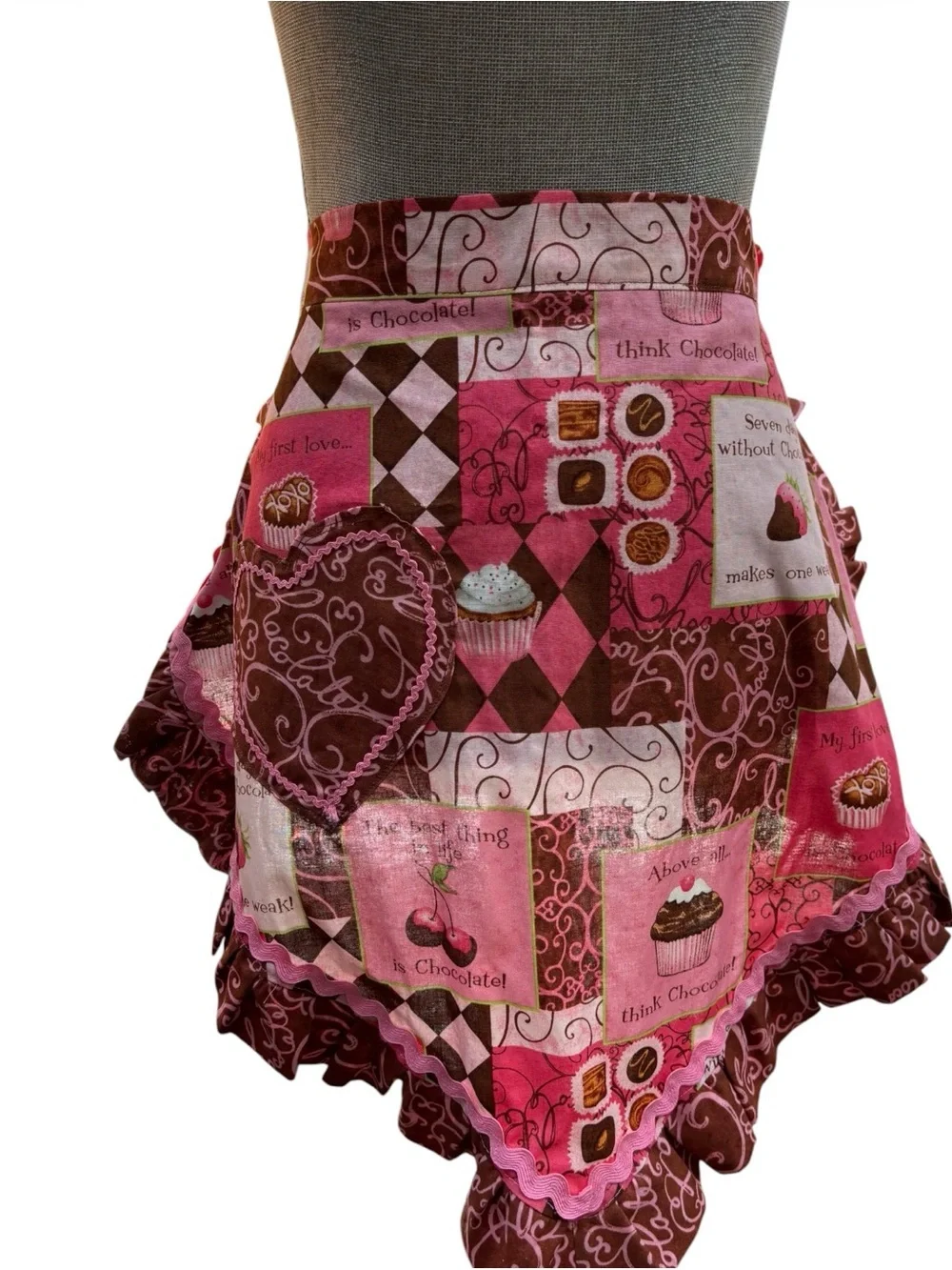 Handmade Tallahassee Summer Chocolate Cupcake Ruffle Half Apron Dollcore Kidcore
